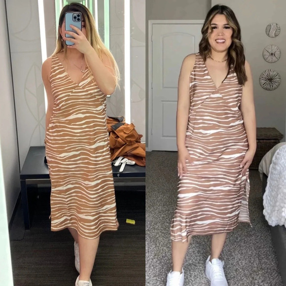 ✨NWT A New Day Cream Tan Zebra Animal Print Satin Slip Midi Dress Women's XXL - Picture 12 of 12